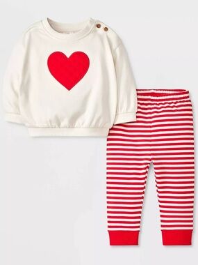 & Jack Valentine’s Heart Sweatshirt & Striped Pants Set 18M